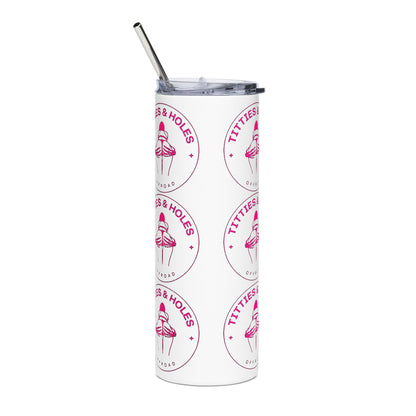 20oz Stainless Tumbler — "Titties & Holes" Pink Floral Design