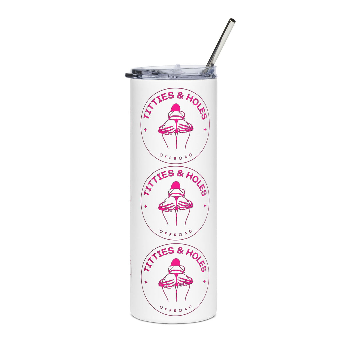 20oz Stainless Tumbler — "Titties & Holes" Pink Floral Design